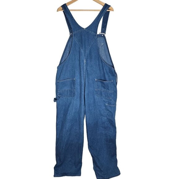 70s-80s Roebucks Blue‎ Denim Overalls Straps Utility Workwear Men's L - Picture 2 of 15